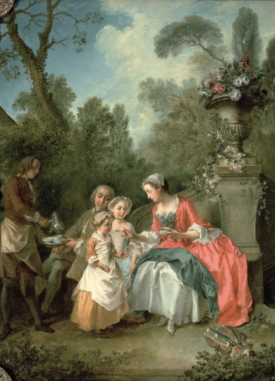 Une dame et un gentleman dans le jardin avec deux enfants, c. 1742 (détail) - Nicolas Lancret