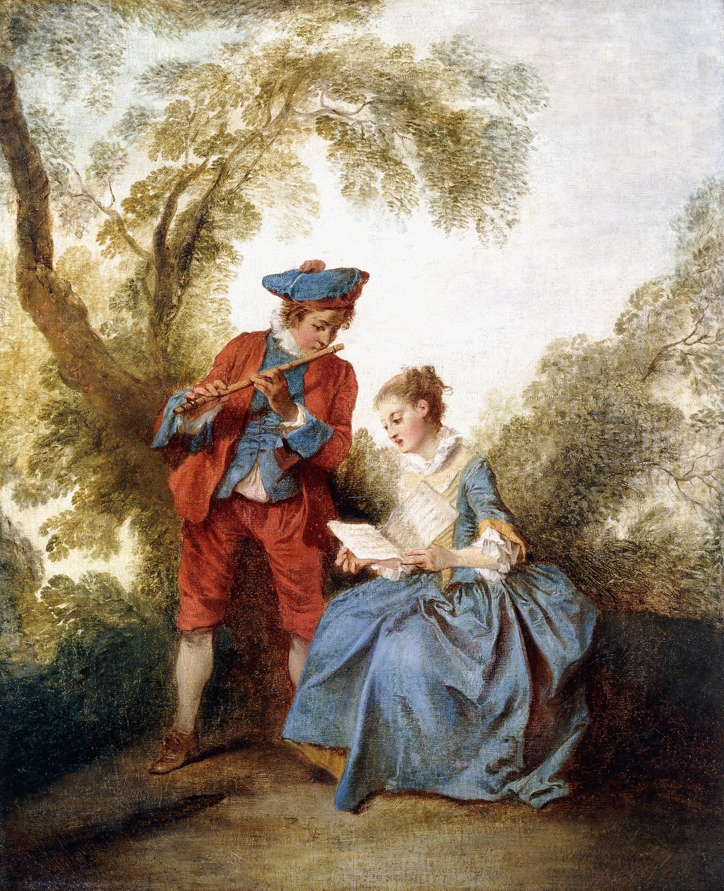 Un couple faisant de la musique dans un paysage - Nicolas Lancret