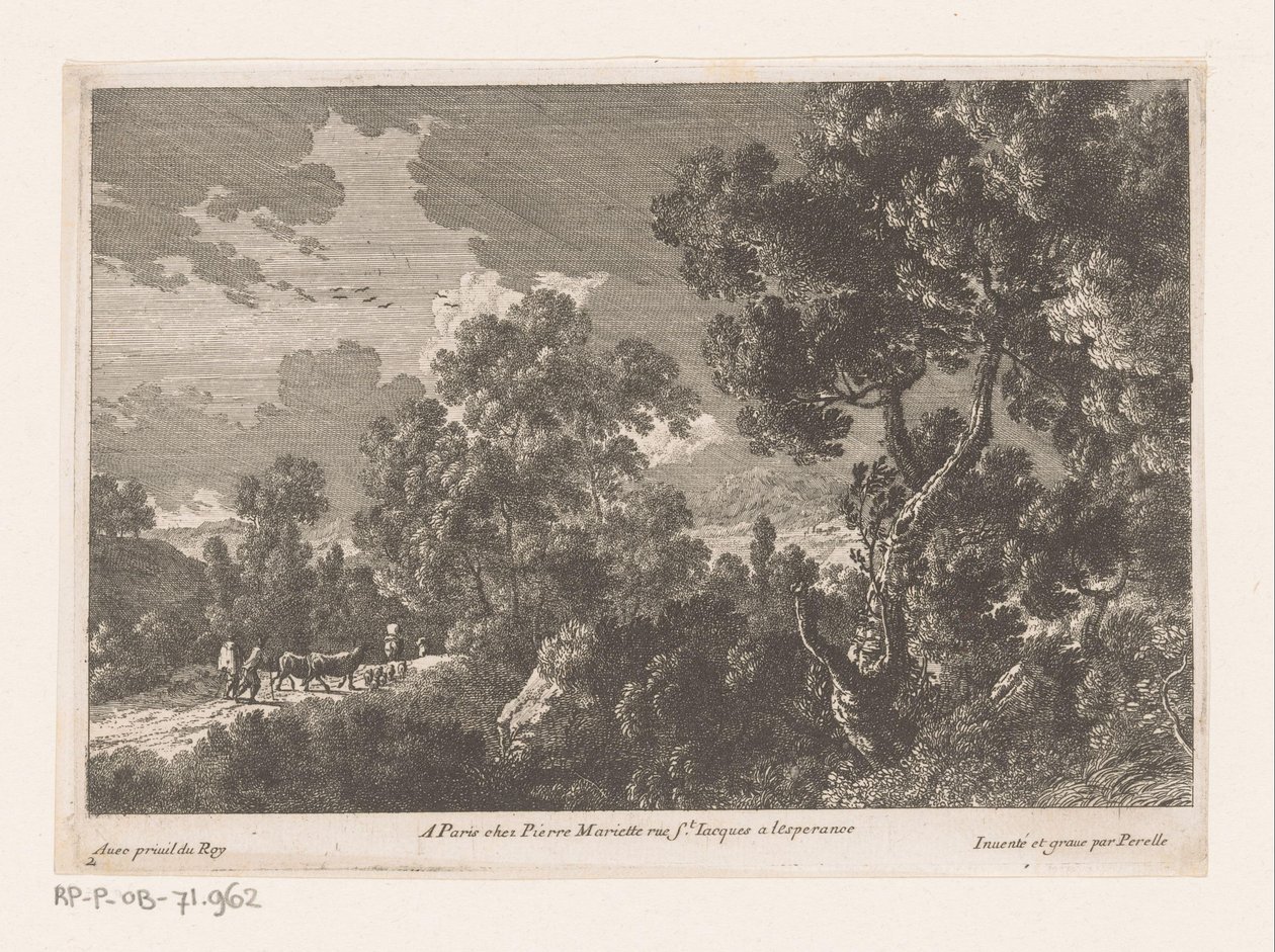 Paysage forestier avec bergers et troupeau - Nicolas Perelle