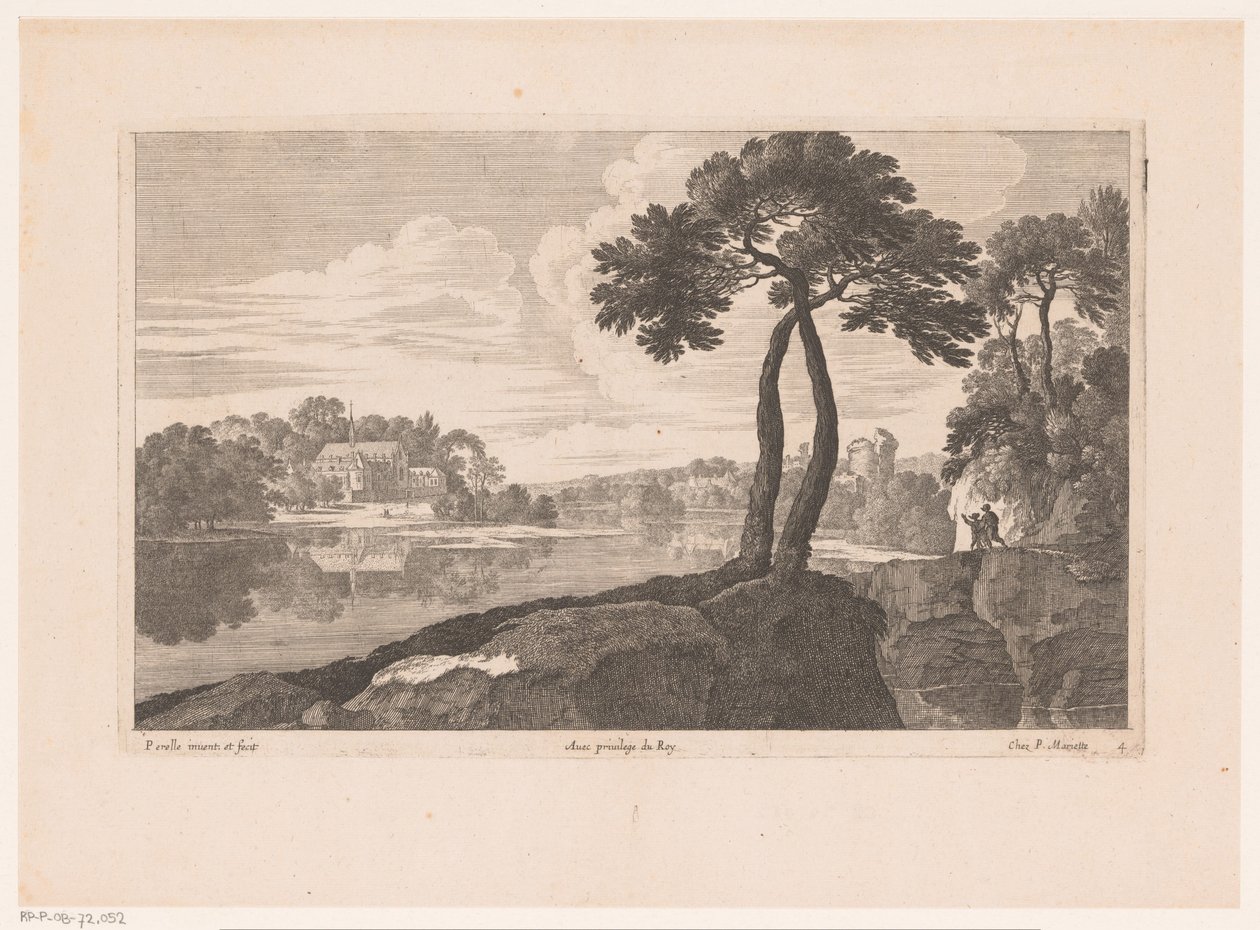 Paysage avec monastère au bord de la rivière - Nicolas Perelle