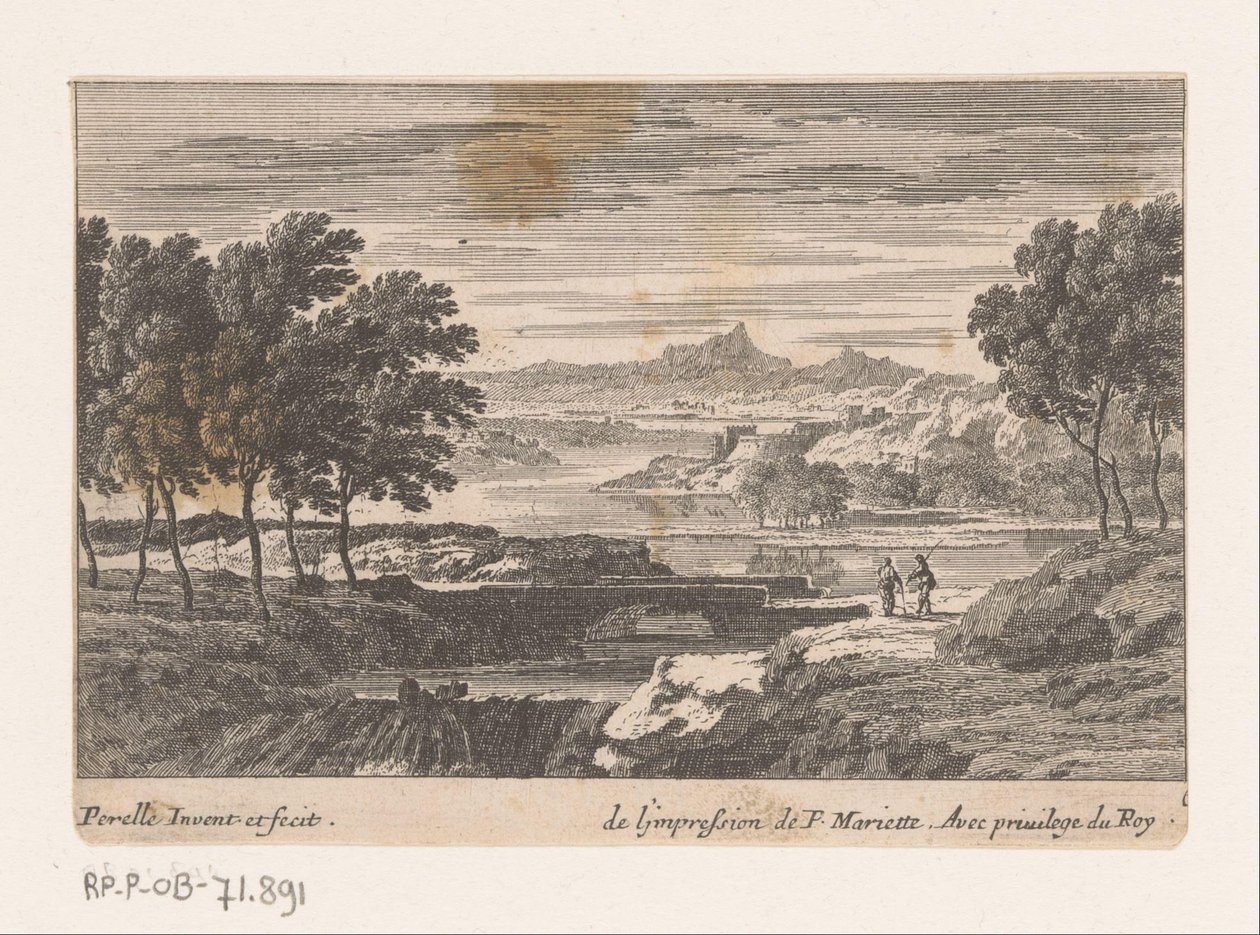 Paysage avec des promeneurs près d