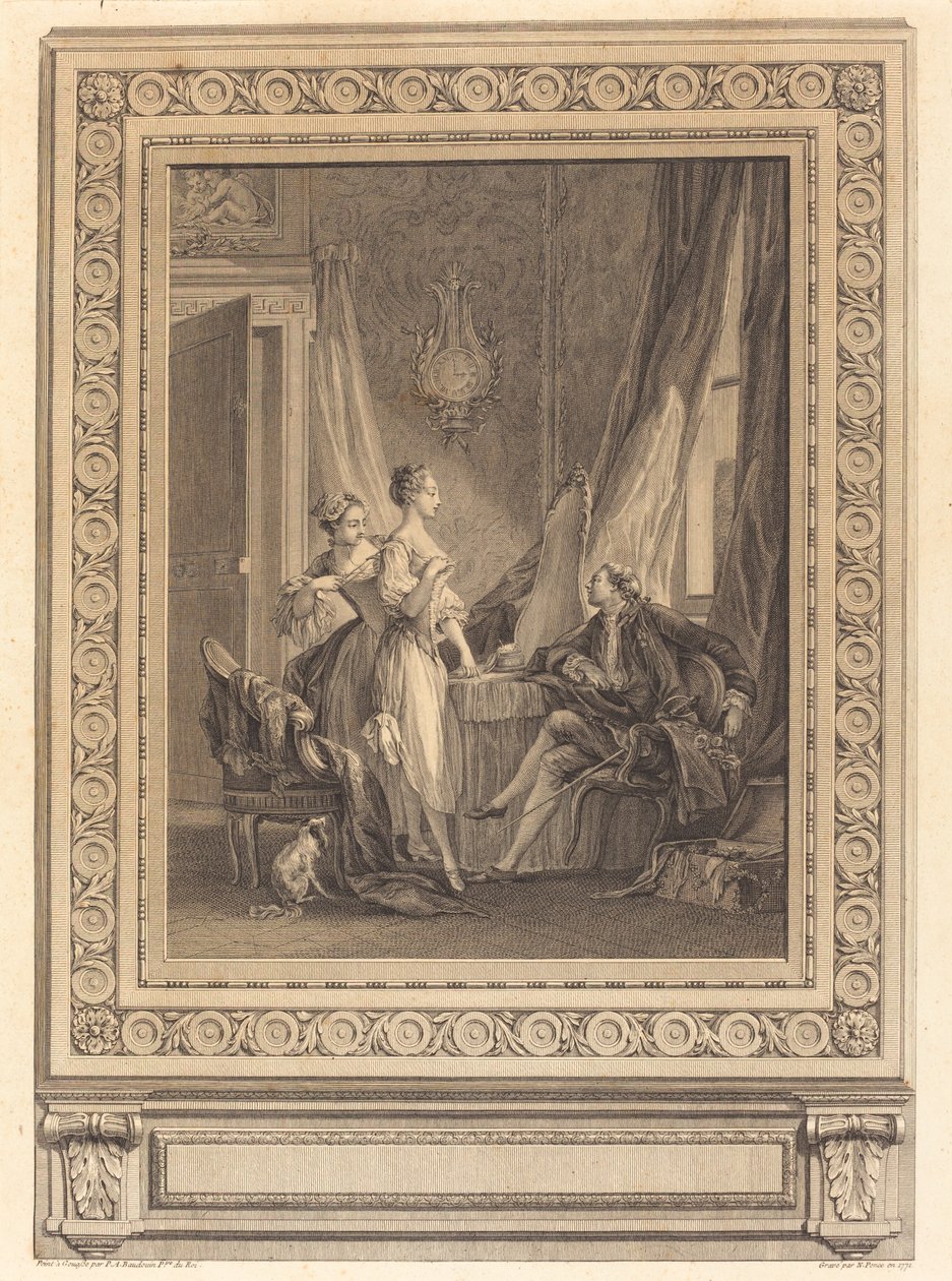 La toilette - Nicolas Ponce after Pierre Antoine Baudouin with border by Charles Nicolas Cochin II