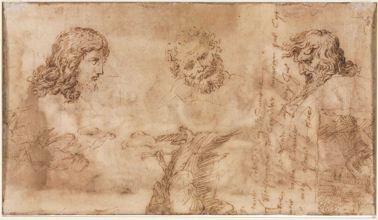 Trois têtes et autres croquis (verso) - Nicolas Poussin