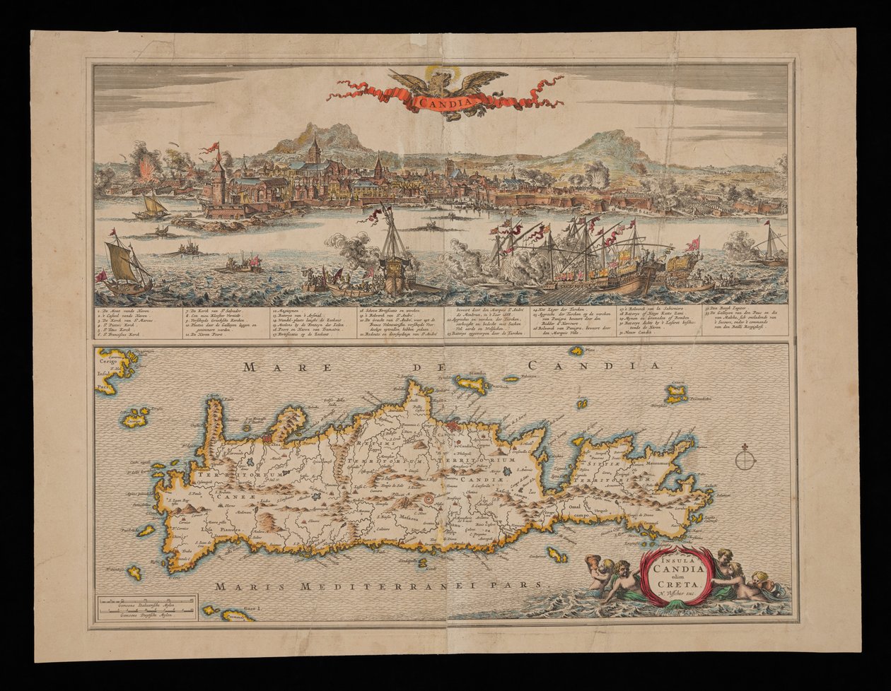 Vue de Candie et carte de Crète - Nicolas Visscher