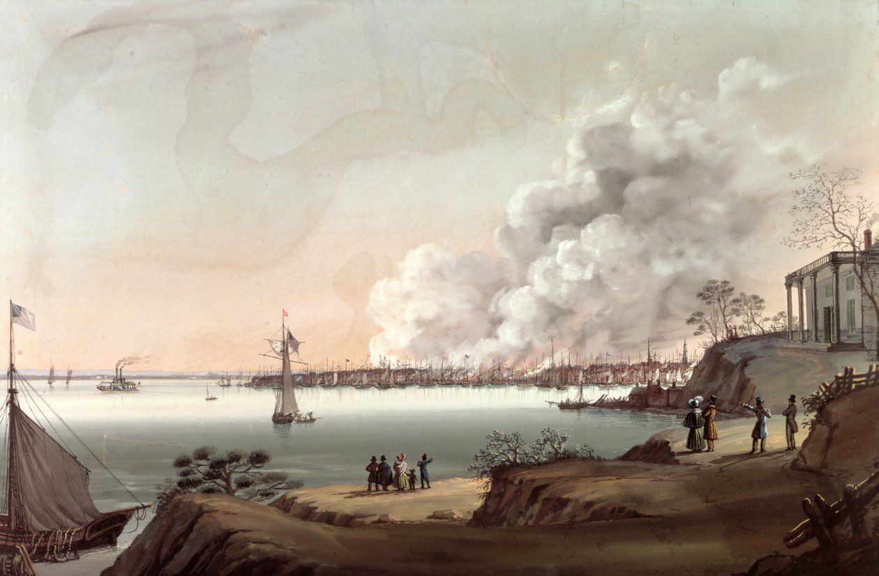 Vue de New York après le Grand Incendie prise de Brooklyn, 1835 - Nicolino Calyo