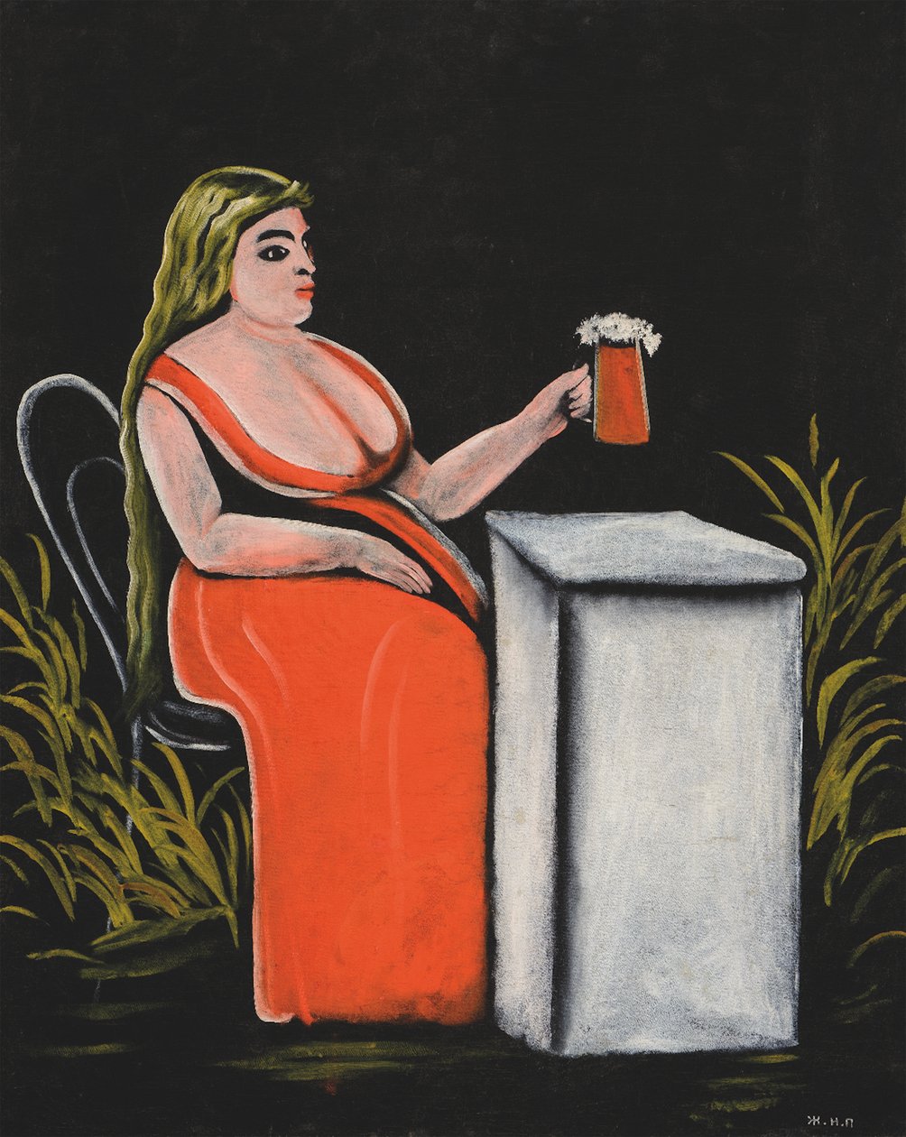 Femme avec une chope de bière - Niko Pirosmani