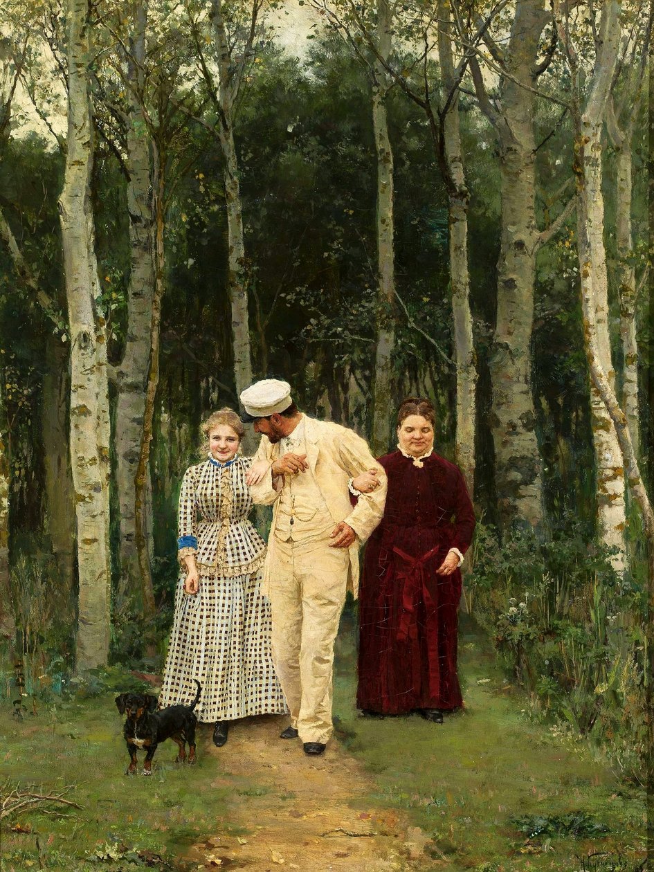 Courting Une promenade à la campagne - Nikolai Dmitrievich Kuznetsov