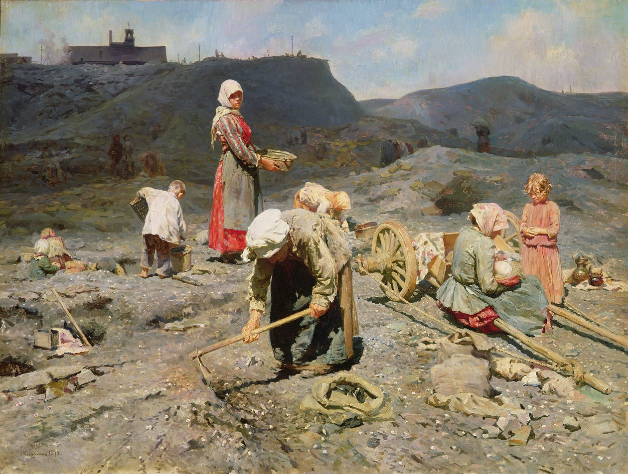 Les pauvres ramassant du charbon dans une mine épuisée, 1894 - Nikolaj Alekseevich Kasatkin