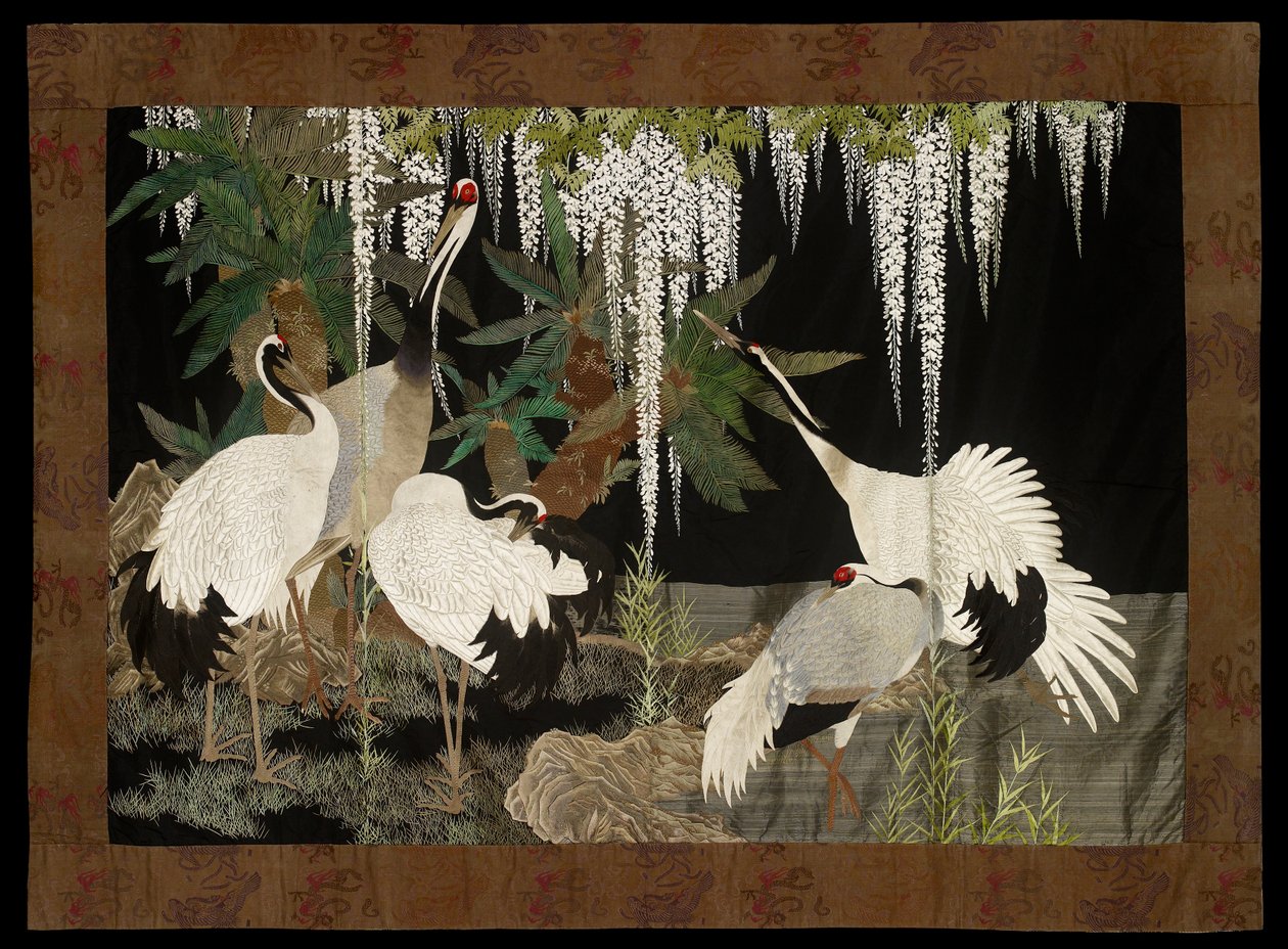 Grues, cycas et glycine, vers 1905 - Nishimura Sozaemon