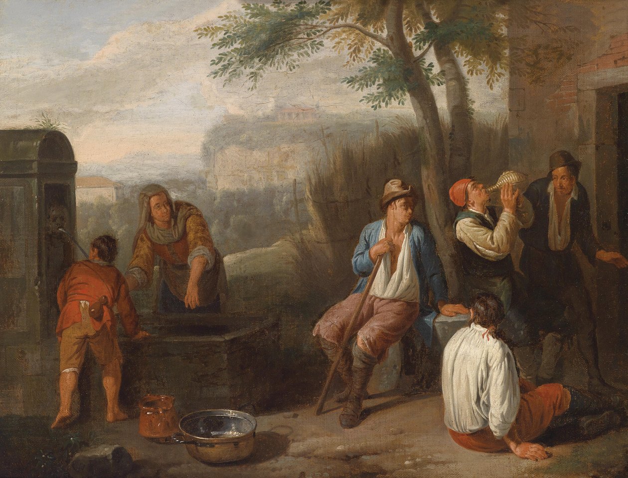 Paysage méridional avec paysans buvant à un puits - Norbert van Bloemen
