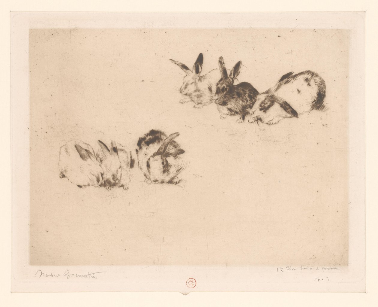 Six lapins - Norbert Goeneutte (signed by artist)