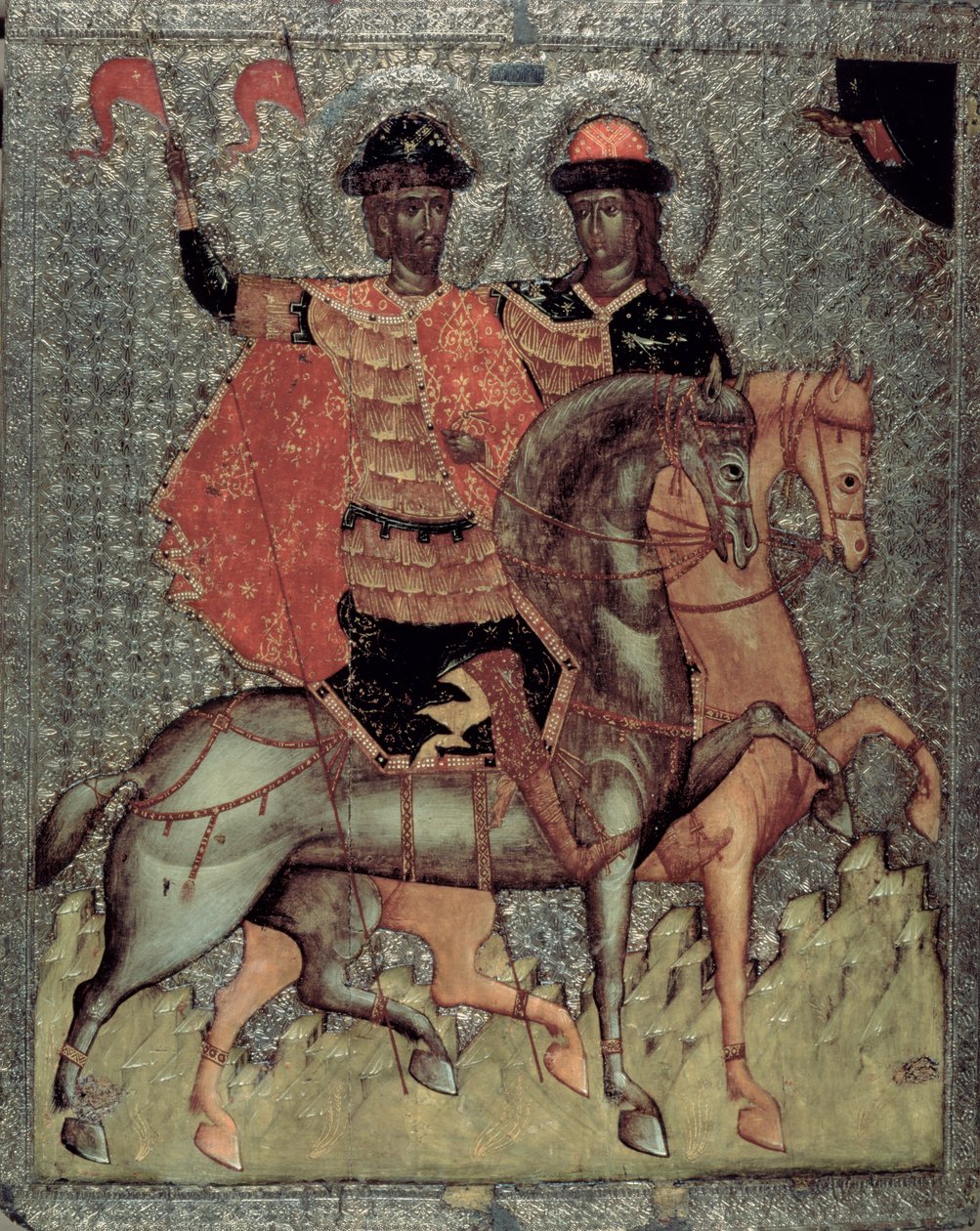 Saint Boris et Saint Gleb à cheval, vers 1377 - Novgorod School