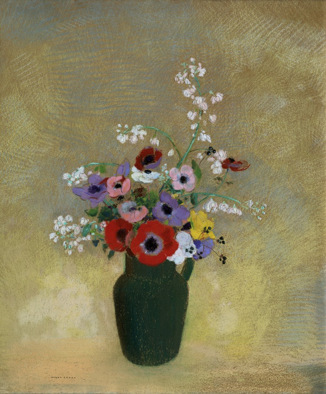 Grand vase vert avec fleurs mélangées - Odilon Redon
