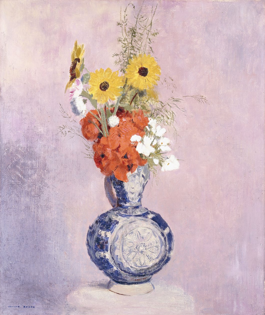 Bouquet de fleurs dans un vase bleu - Odilon Redon