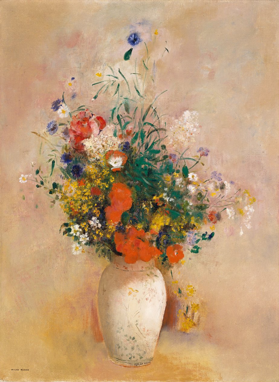 Vase de fleurs fond rose, vers 1906 - Odilon Redon