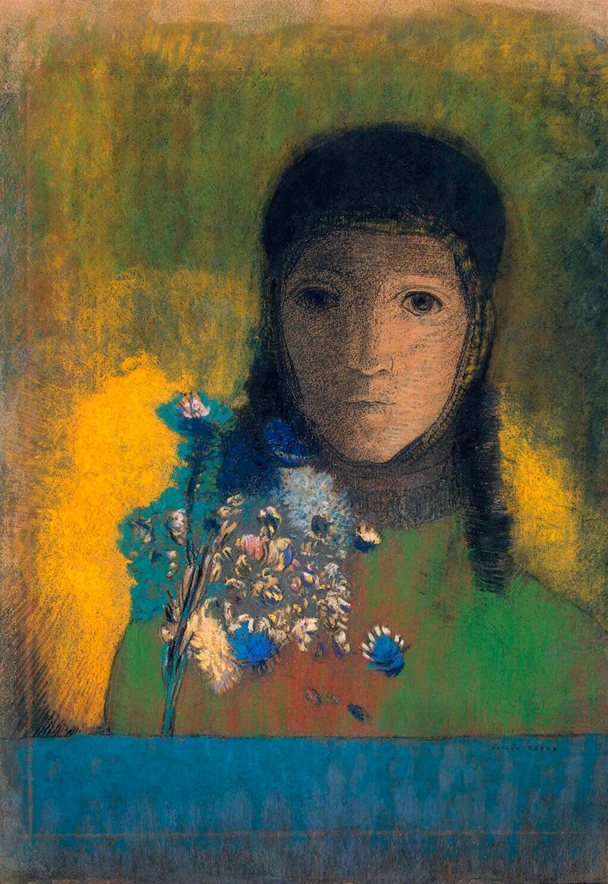 Femme avec des fleurs sauvages, vers 1900 - Odilon Redon