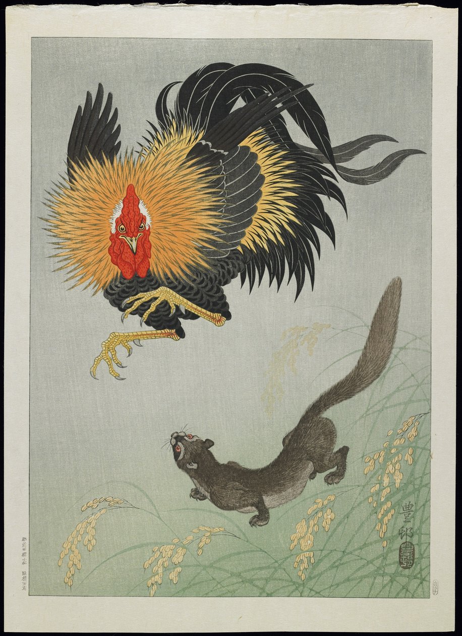 Coq et belette, années 1930 - Ohara Koson