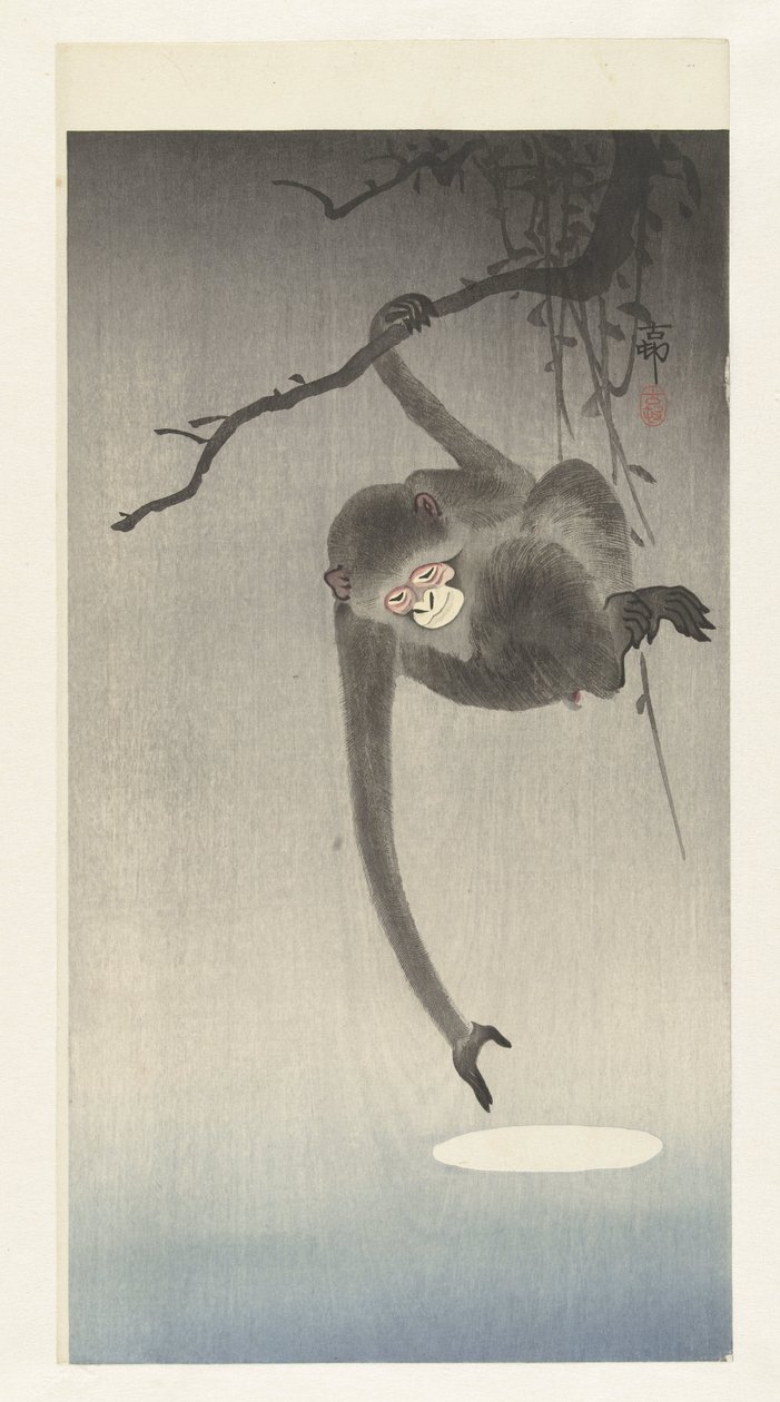 Singe et reflet de la lune - Ohara Koson