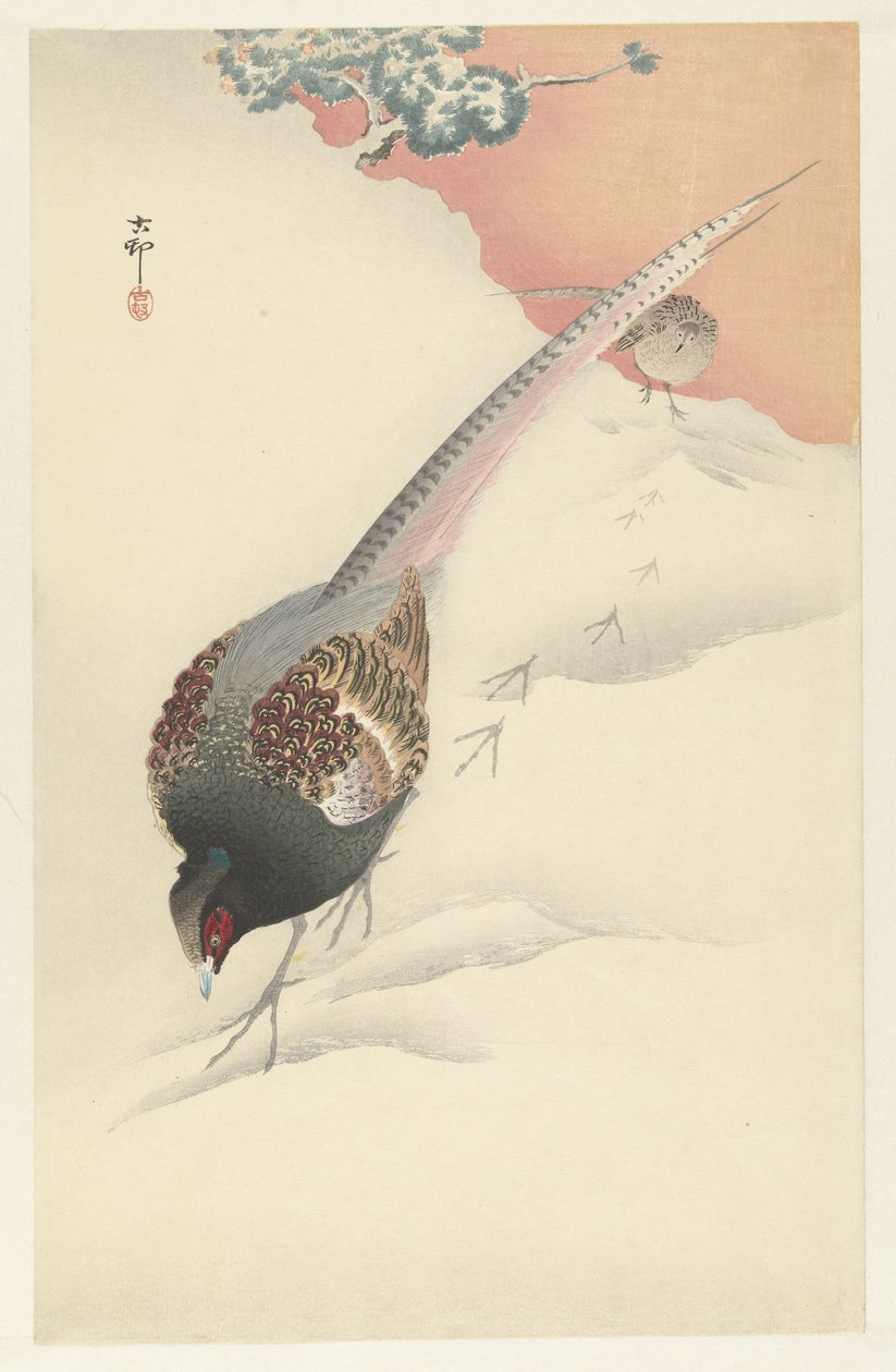 Couple de faisans dans la neige - Ohara Koson