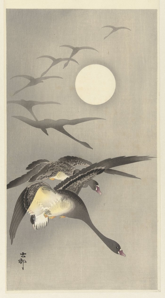 Oies sous la pleine lune - Ohara Koson