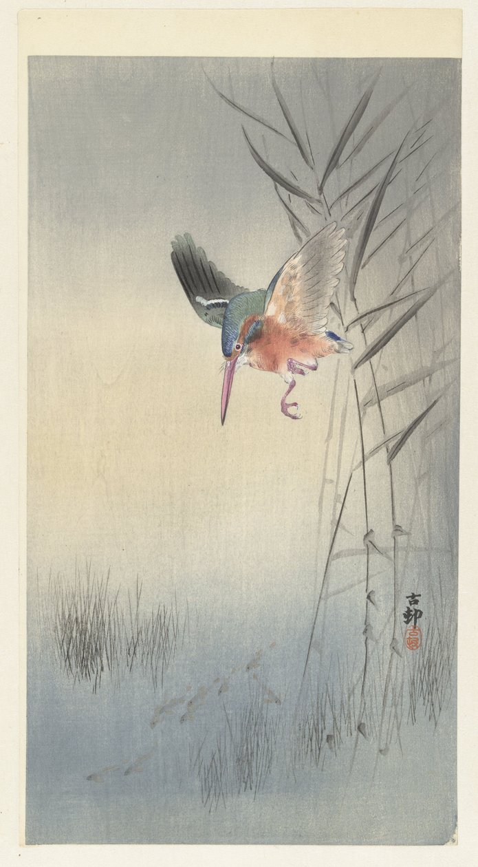 Martin-pêcheur chassant des poissons - Ohara Koson