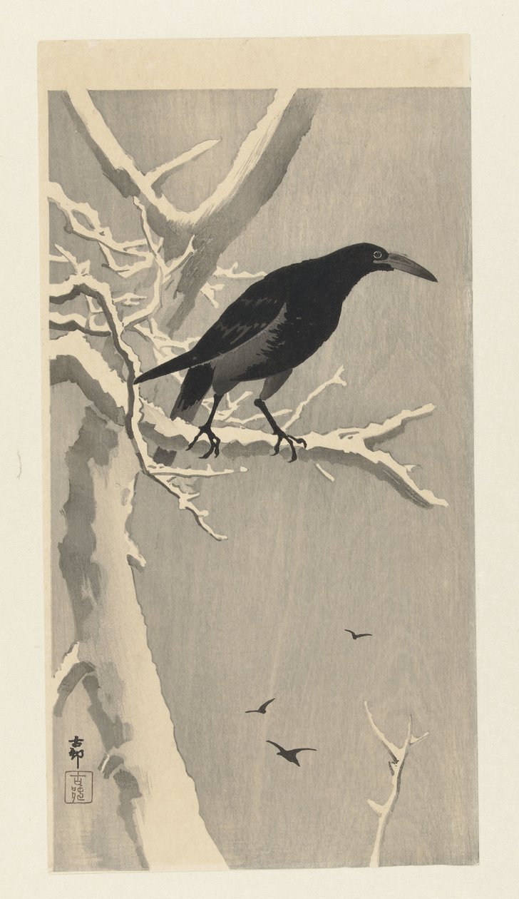 Corbeau sur une branche enneigée - Ohara Koson