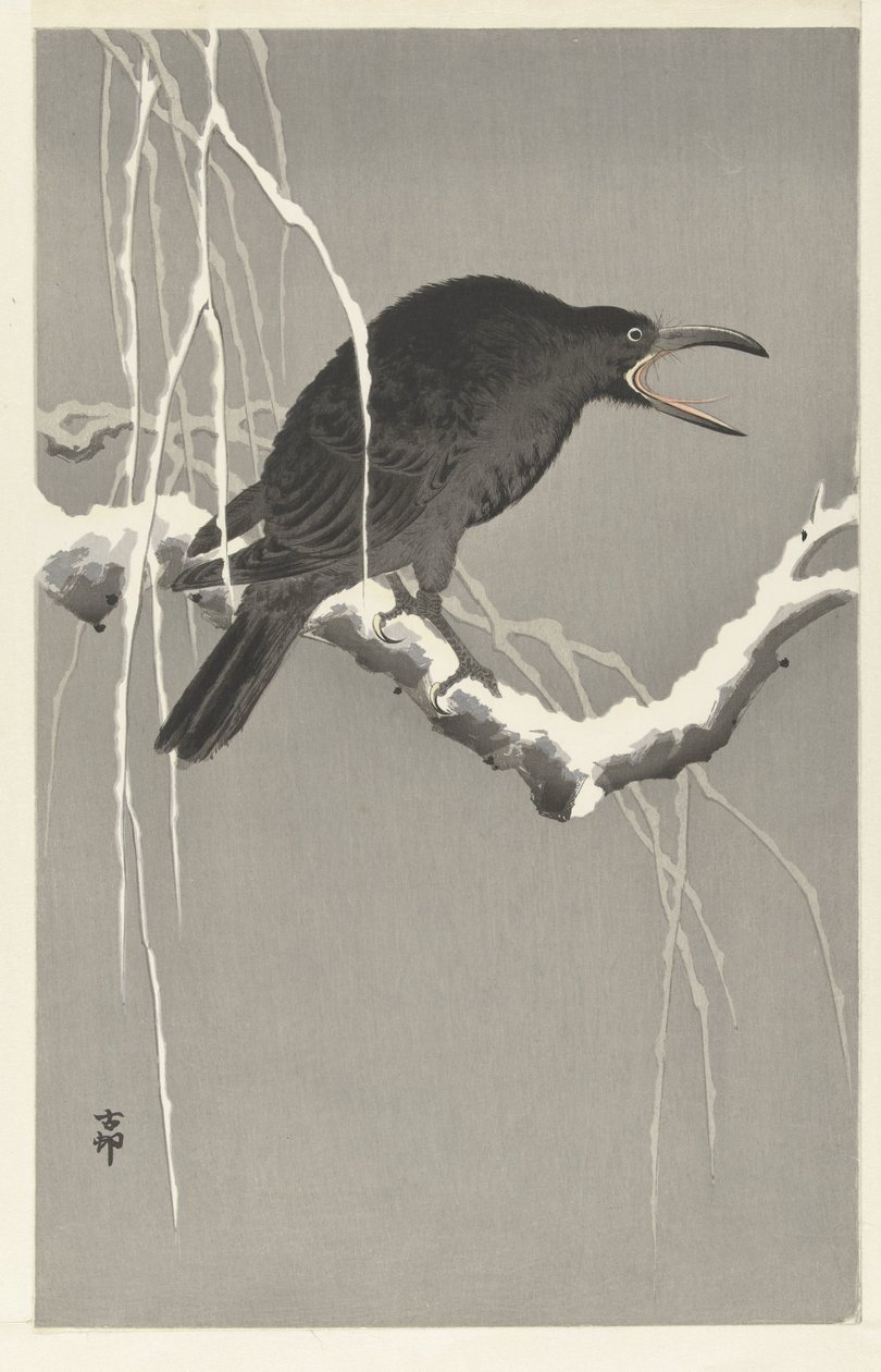 Corbeau sur une branche enneigée - Ohara Koson