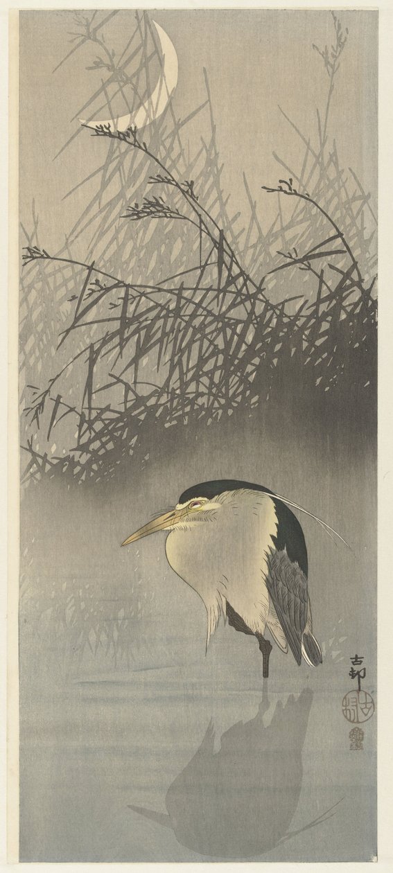 Héron à la nouvelle lune - Ohara Koson