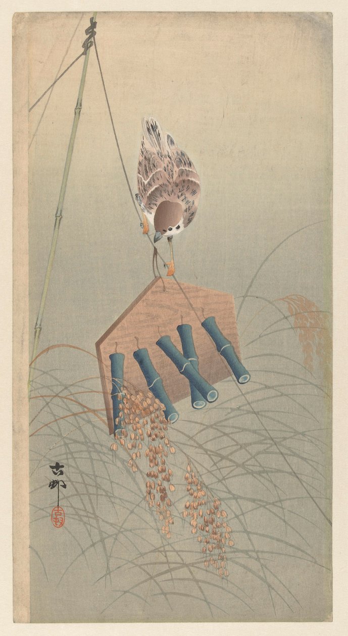 Moineau sur un épouvantail - Ohara Koson