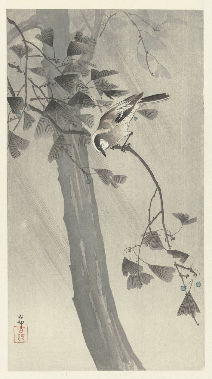 Mésange à longue queue dans la tempête - Ohara Koson
