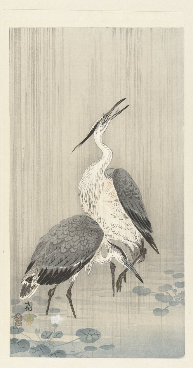 Deux hérons sous la pluie - Ohara Koson