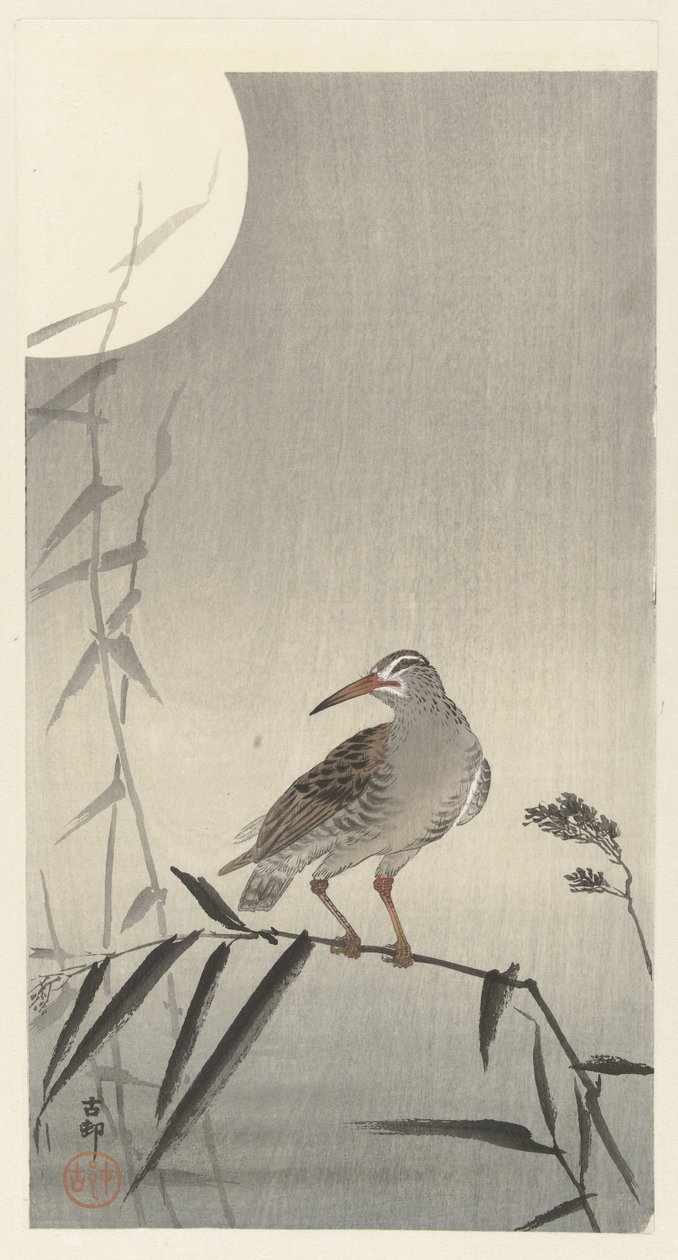 Cavalier noir sur une branche de bambou - Ohara Koson