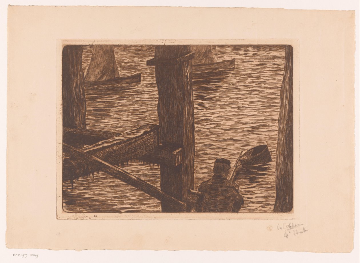 Pêcheur entre les pieux - Omer Coppens (signed by artist)