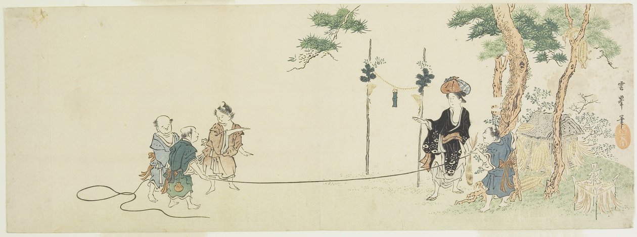 Enfants jouant avec une femme, début du 19ème siècle (impression sur bois en couleur) - Ooka Unpo Ooka Unpo