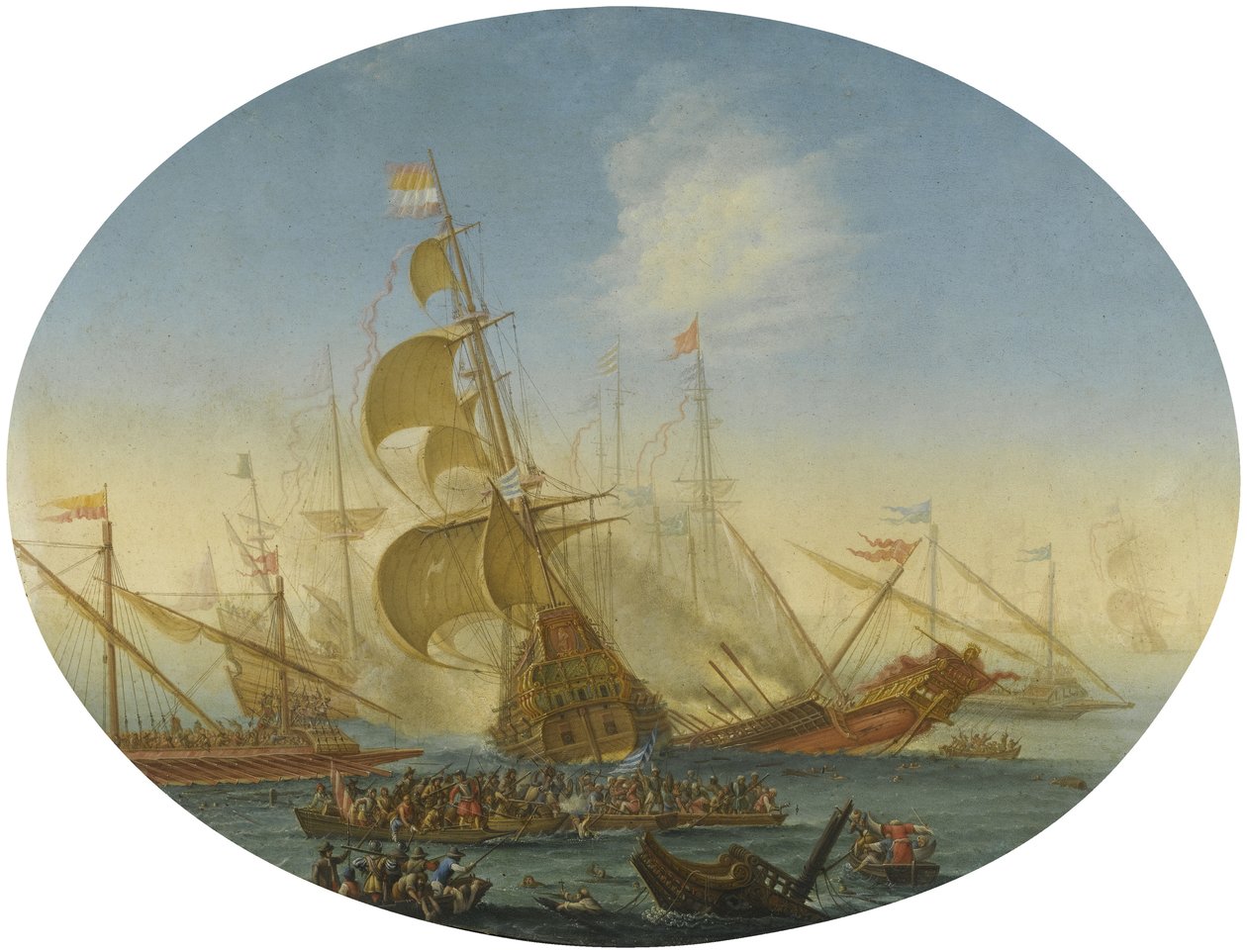 Une bataille navale entre Turcs et Chrétiens - Orazio Grevenbroeck