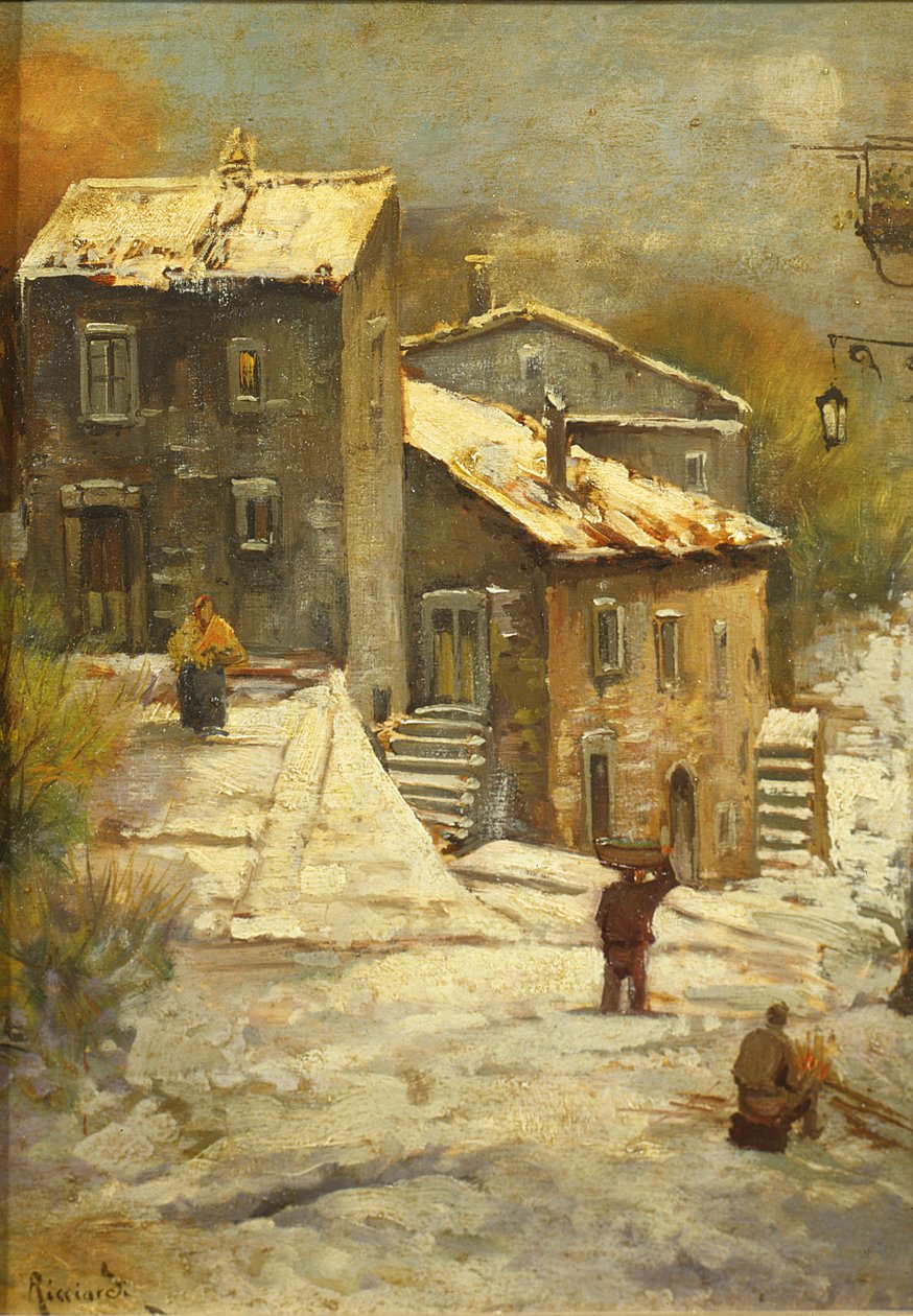 Personnages dans un Village Enneigé - Oscar Ricciardi