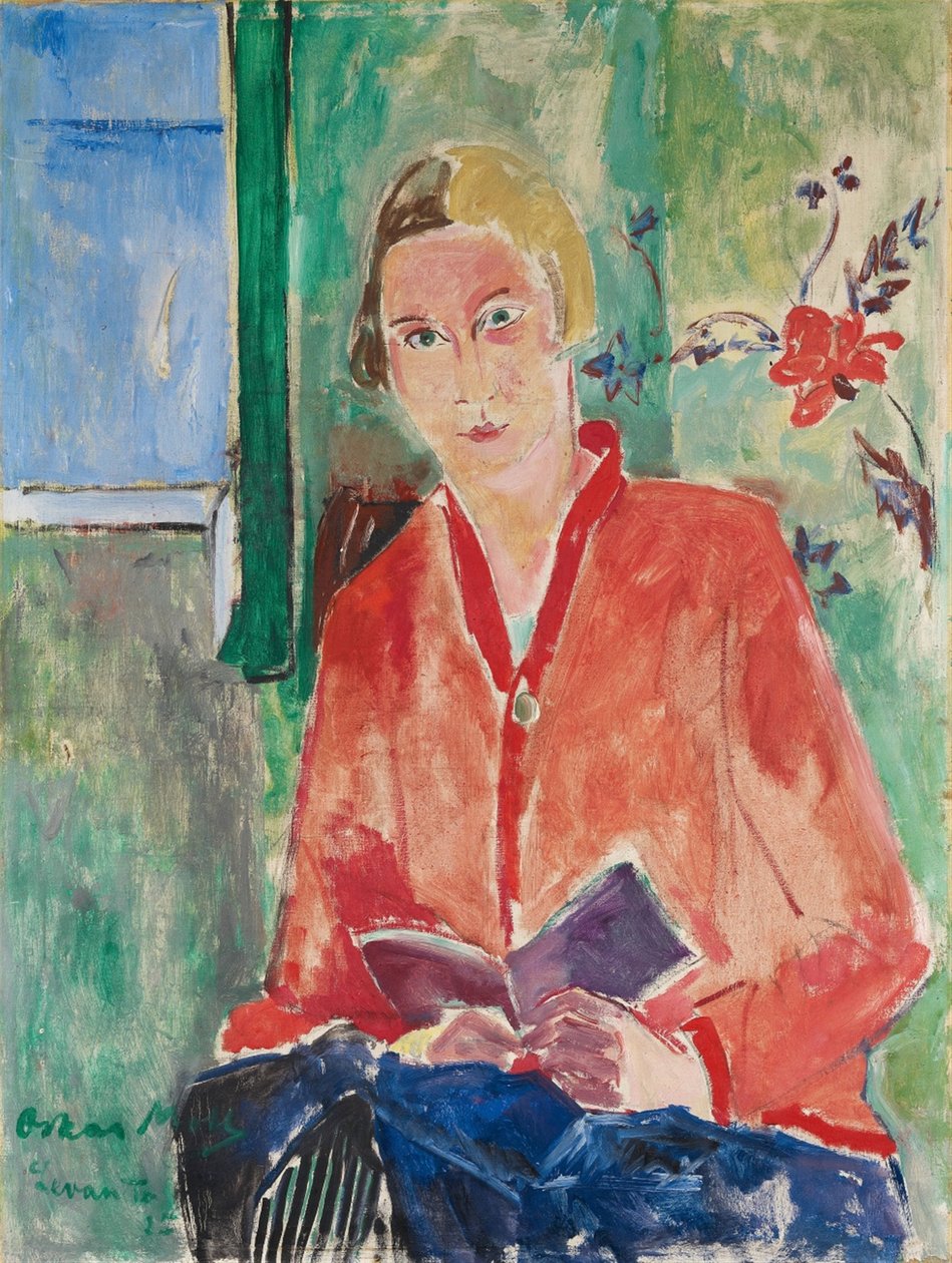 Lectrice en veste rouge - Oskar Moll