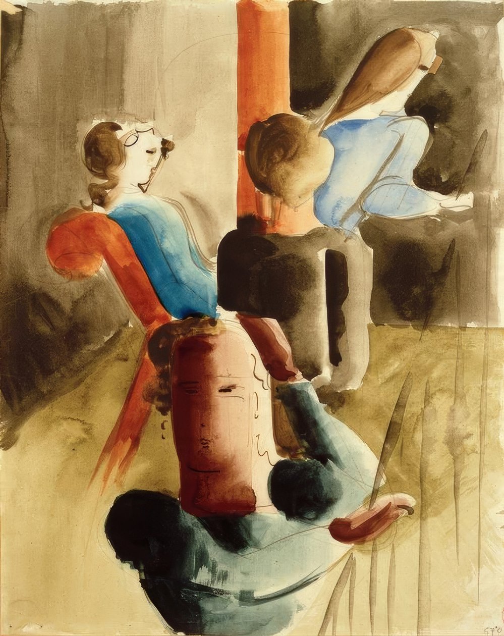 Groupe de quatre avec une assise - Oskar Schlemmer