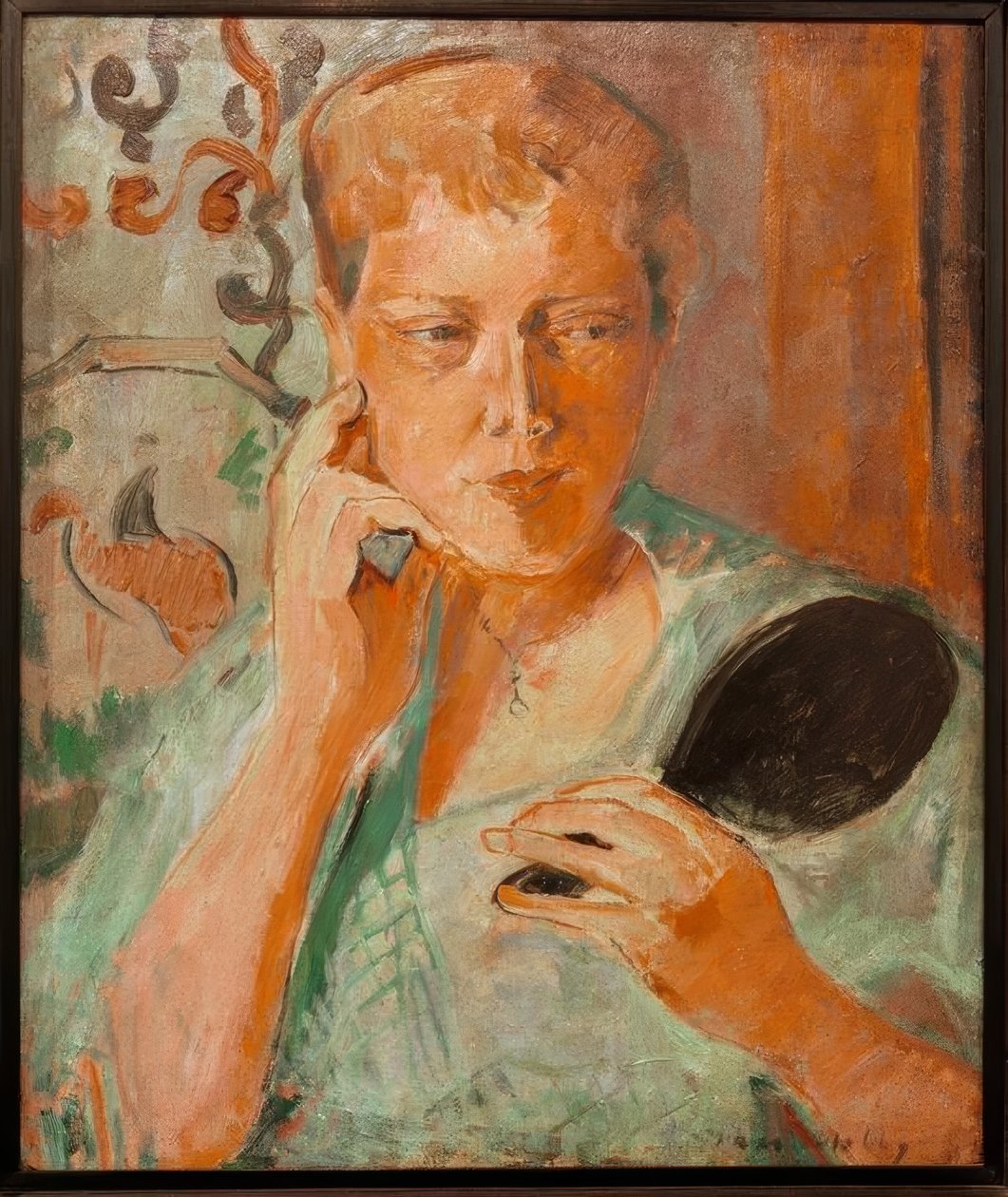 Portrait de Margarethe avec un miroir noir - Oskar Moll