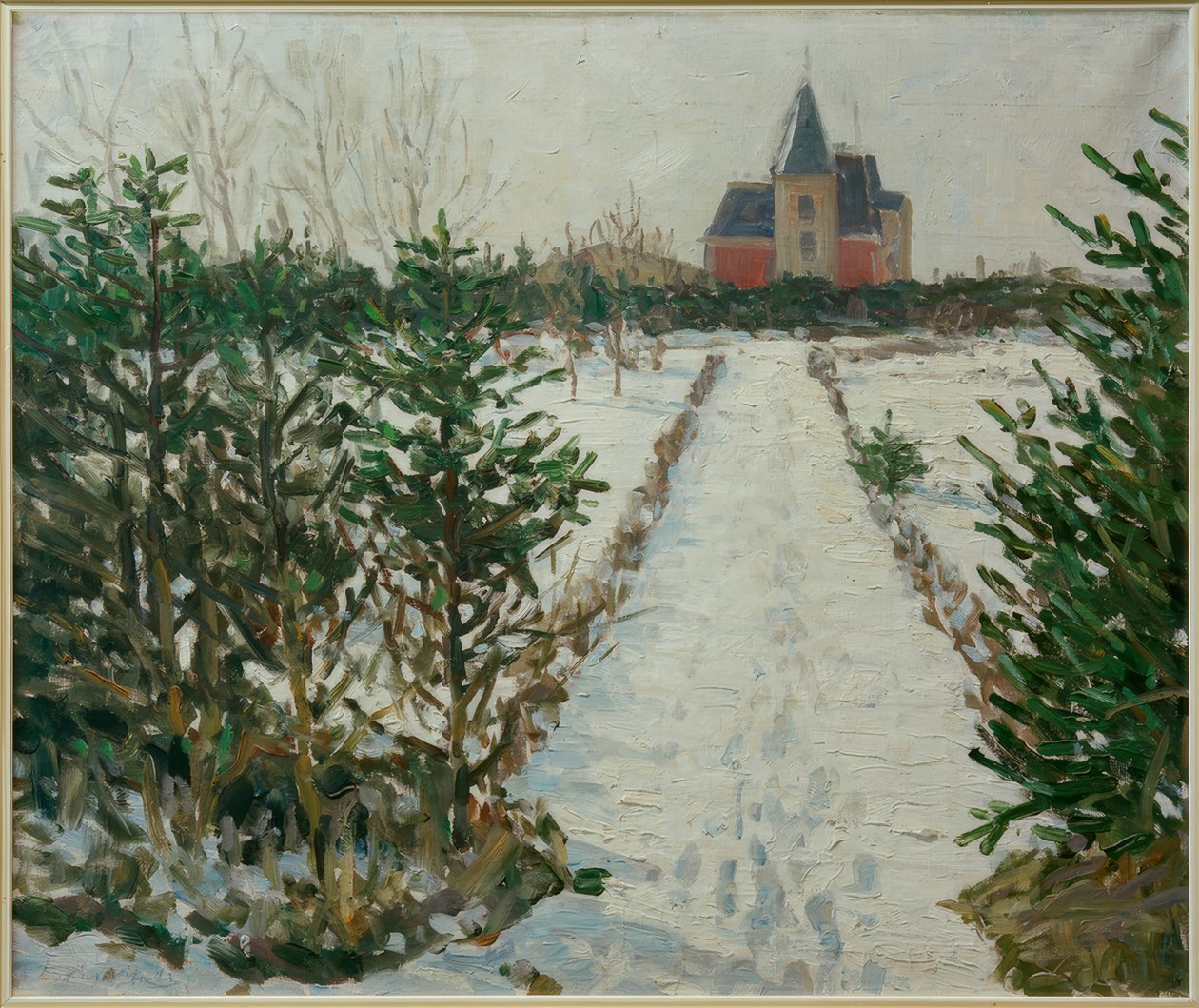 Paysage enneigé avec château / église - Oskar Moll