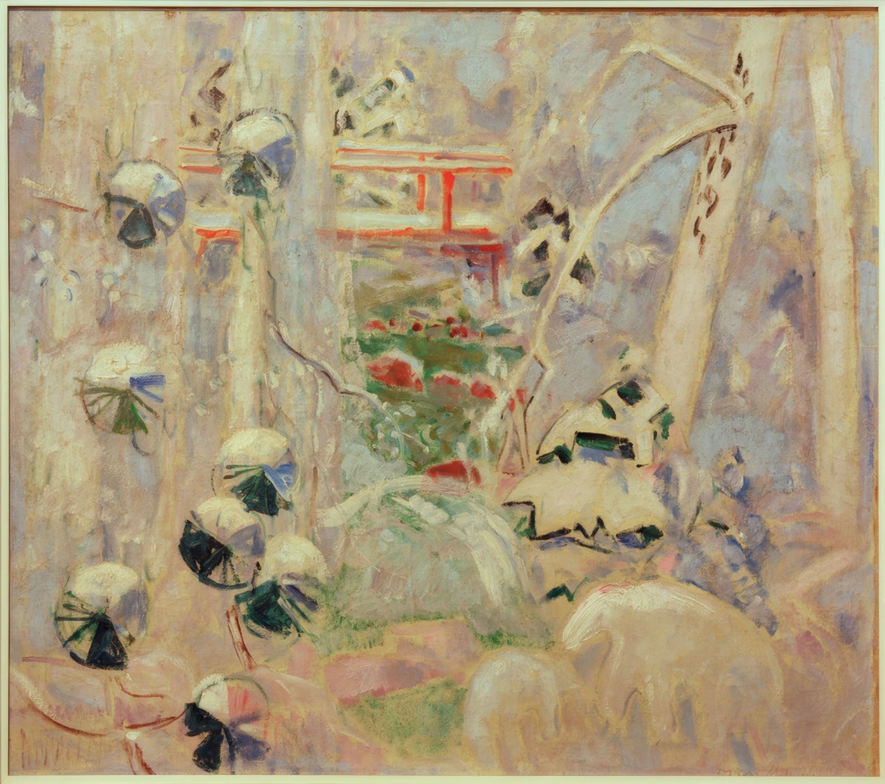 Paysage enneigé avec pont rouge - Oskar Moll