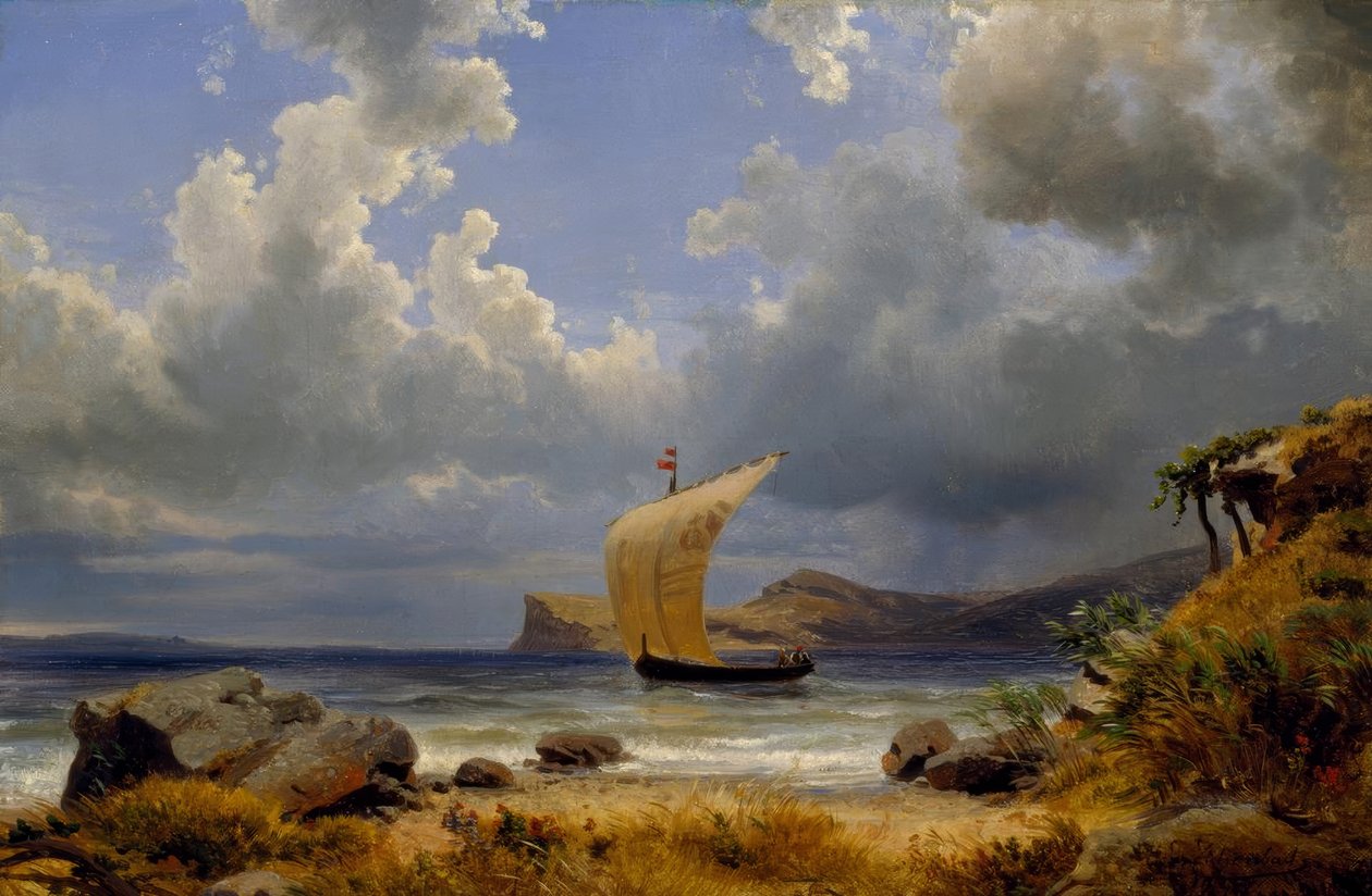 Voilier dans une baie italienne - Oswald Achenbach