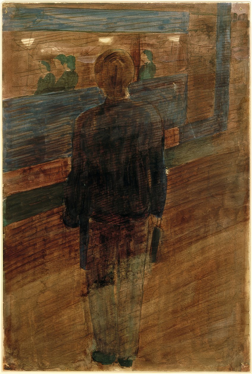 Jeune homme devant un tramway - Otto Meyer Amden