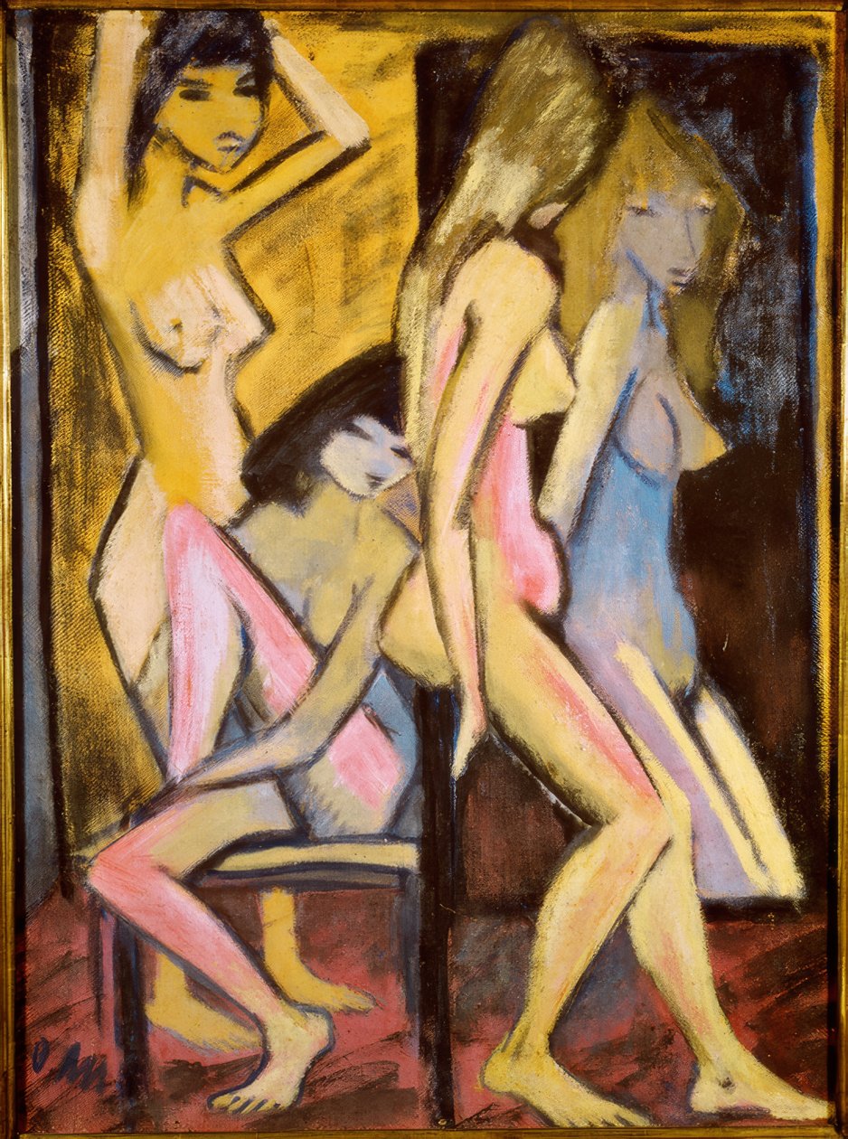 Trois nus devant le miroir - Otto Mueller