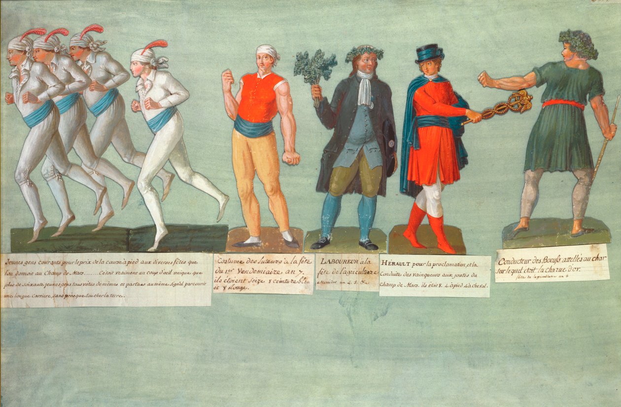 Athlètes et participants aux festivals pendant la période révolutionnaire française (gouache) - P. A. and J.B. Lesueur