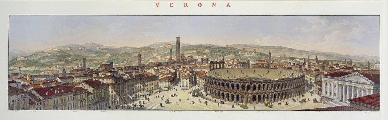 Vue de Vérone, gravée par L. Cherbuin - P. Majocchi