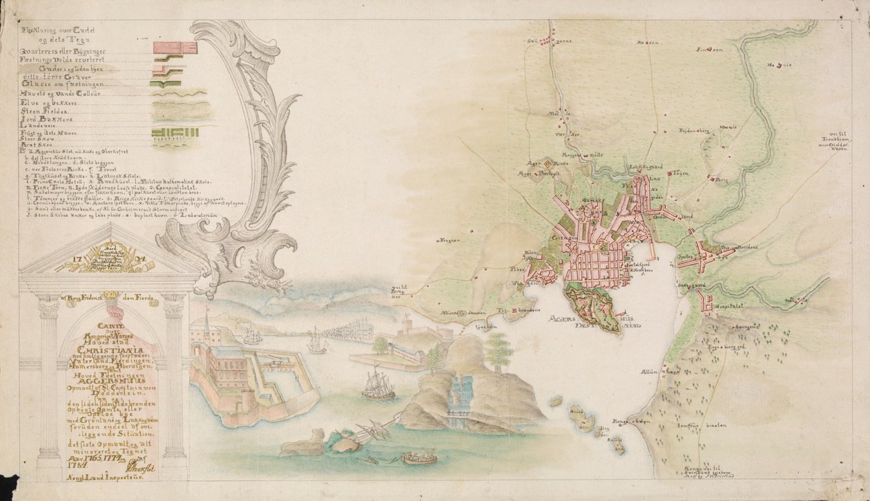 La carte est publiée en dessin à la main (1784) et montre Christiania - P. Stockfleth