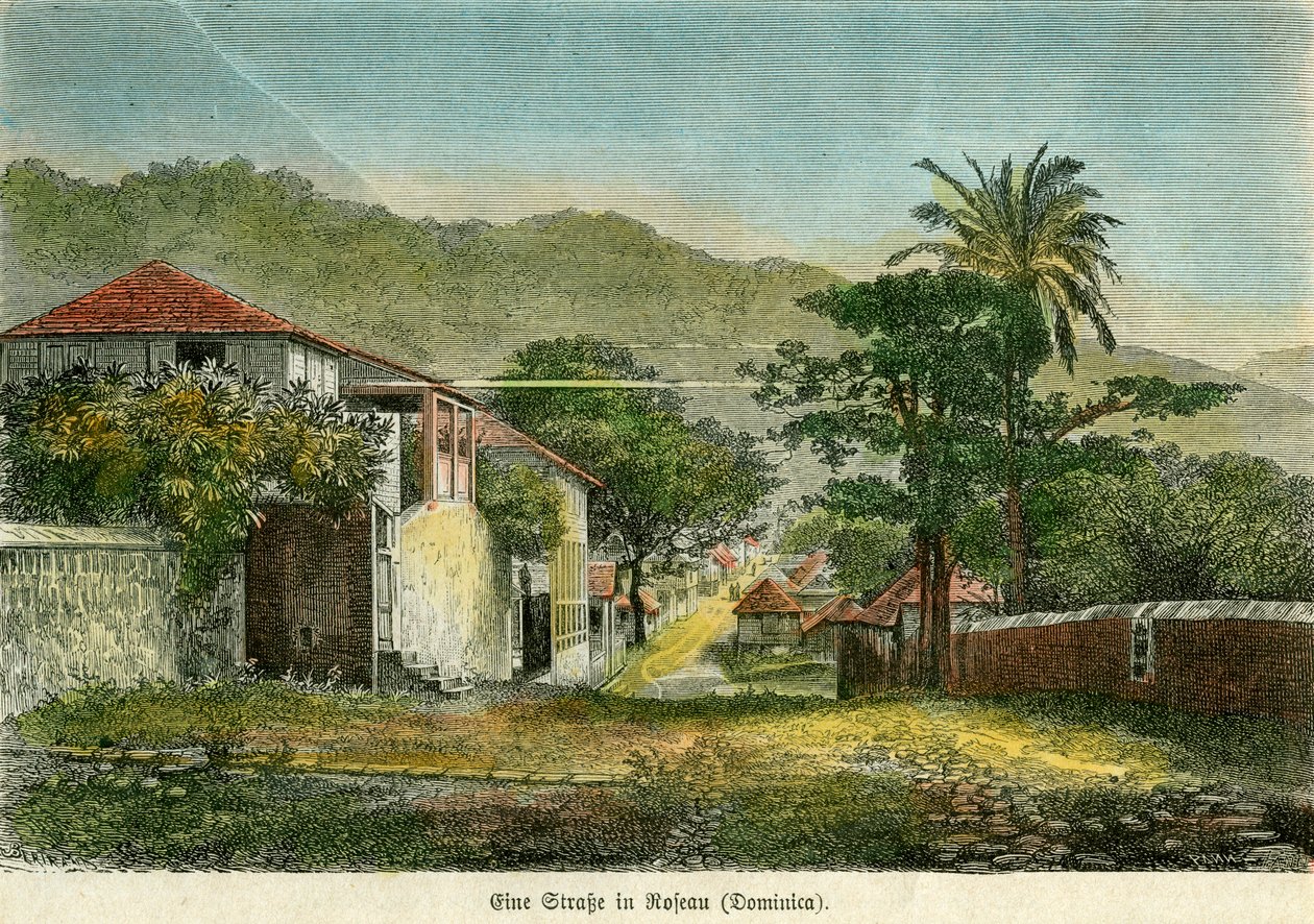 Une rue à Roseau, Dominique, vers 1880 - Pann