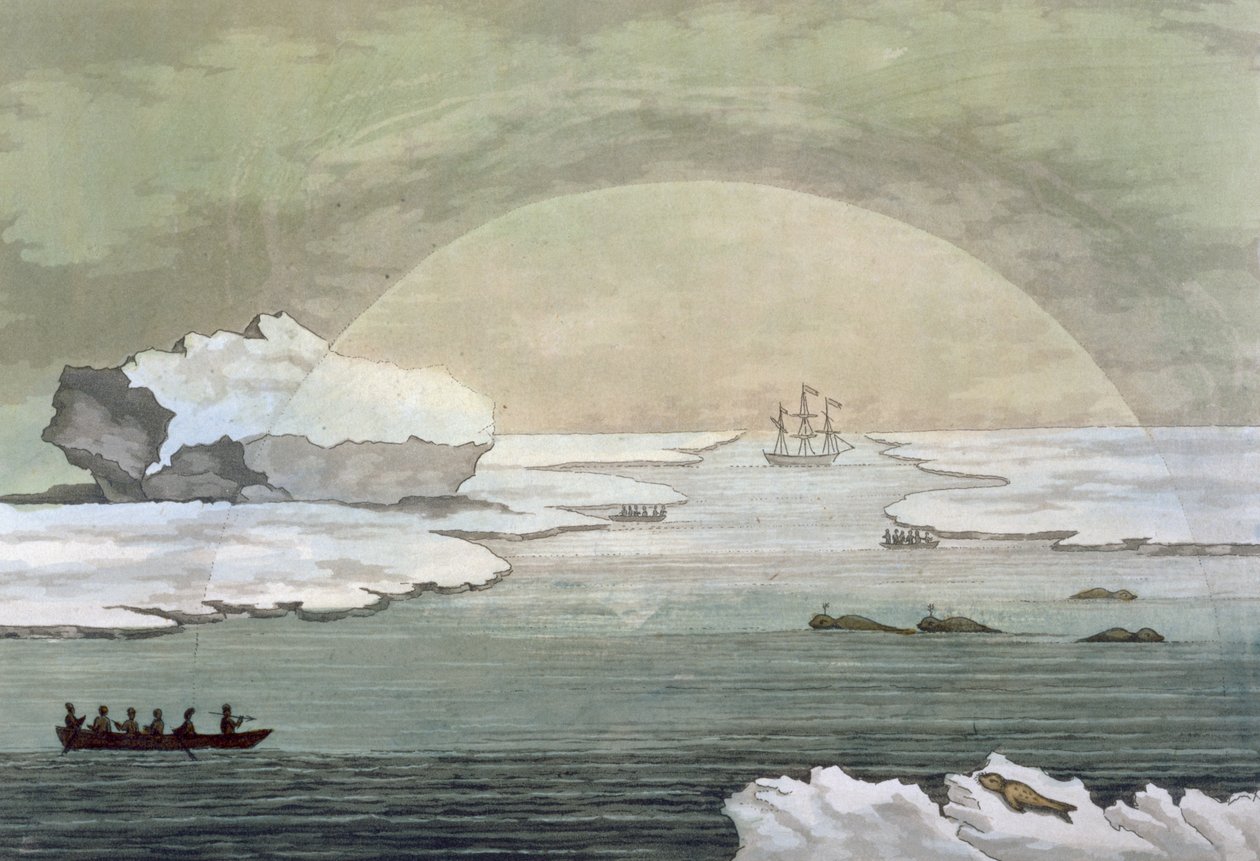 Un baleinier britannique pris dans les glaces est libéré par les rayons du soleil, baie de Baffin, juillet 1817, de 