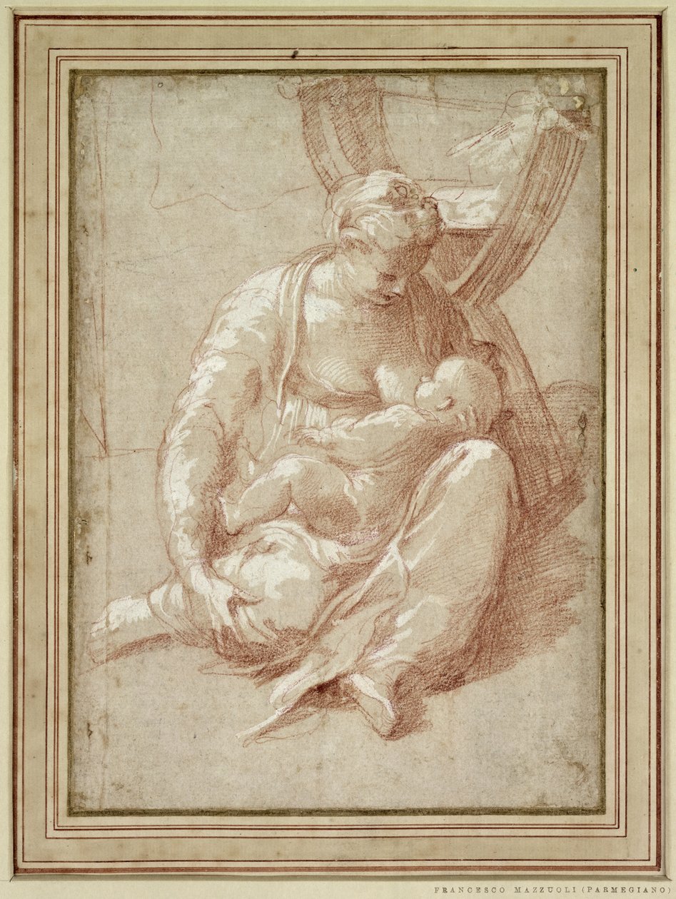 Vierge Assise sur le Sol, Allaitant l